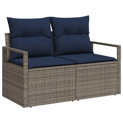 Sofa Sæt 6 stk. Grå og Marineblå Poly Rattan og Stål