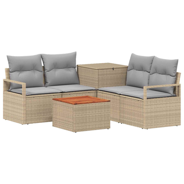Sofa Sæt 6 stk. Beige og lys grå Poly Rattan og Stål