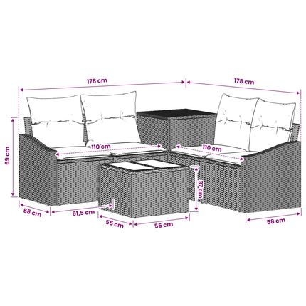 Sofa Sæt 6 stk. Sort og Cremehvid Poly Rattan og Stål