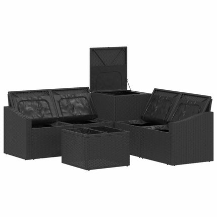 Sofa Sæt 6 stk. Sort og Cremehvid Poly Rattan og Stål