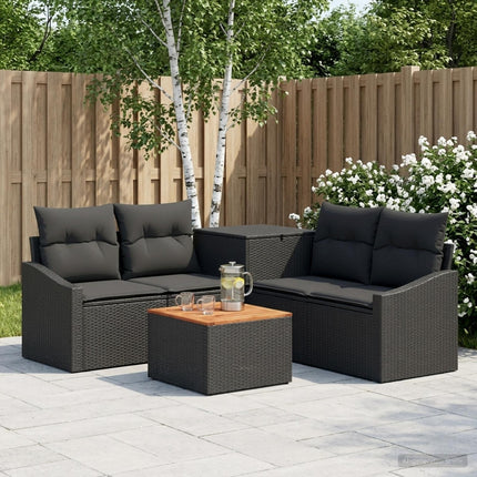 Sofa Sæt 6 stk. Sort Poly Rattan og Stål