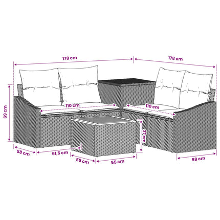 Sofa Sæt 6 stk. Sort Poly Rattan og Stål