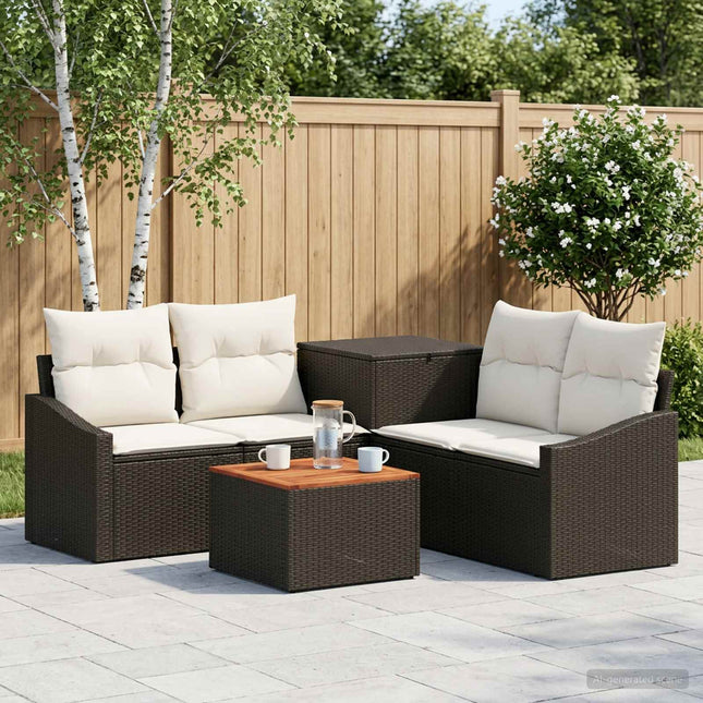 Sofa Sæt 6 stk. Sort og Cremehvid Poly Rattan og Stål
