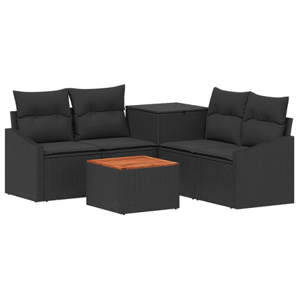 Sofa Sæt 6 stk. Sort Poly Rattan og Stål