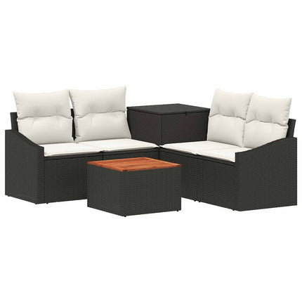 Sofa Sæt 6 stk. Sort og Cremehvid Poly Rattan og Stål