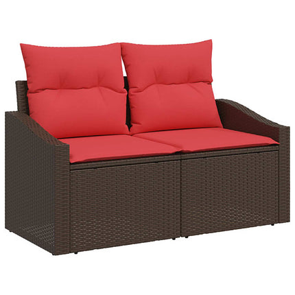 Sofa Sæt 6 stk. Brun og Rød Poly Rattan og Stål