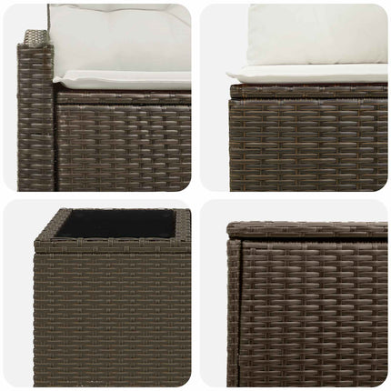 Sofa Sæt 6 stk. Brun og Creme Hvid Poly Rattan og Stål