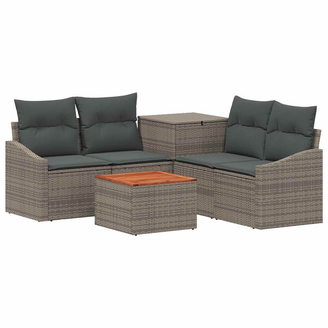 Sofa Sæt 6 stk. Grå og Mørkegrå Poly Rattan og Stål