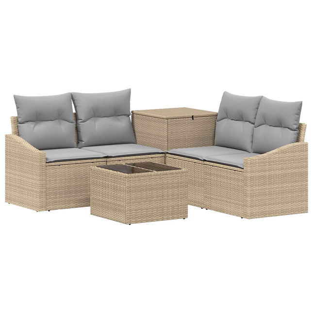 Sofa Sæt 6 stk. Beige og lys grå Poly Rattan og Stål