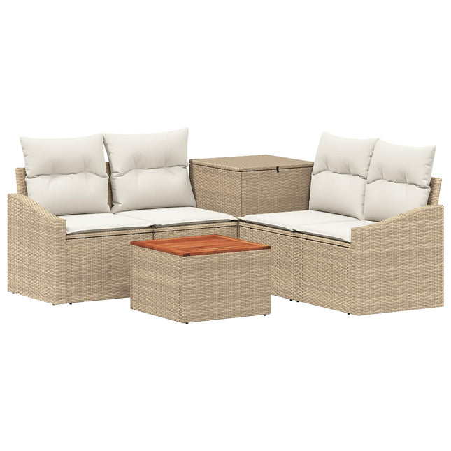 Sofa Sæt 6 stk. Beige og cremehvid Poly Rattan og Stål