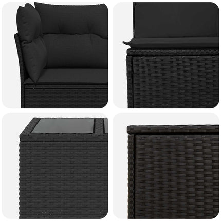 Sofa Sæt 6 stk. Sort Poly Rattan og Stål
