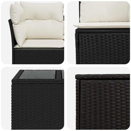 Sofa Sæt 6 stk. Sort og Cremehvid Poly Rattan og Stål
