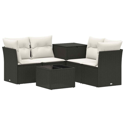 Sofa Sæt 6 stk. Sort og Cremehvid Poly Rattan og Stål