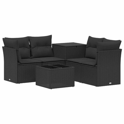 Sofa Sæt 6 stk. Sort Poly Rattan og Stål