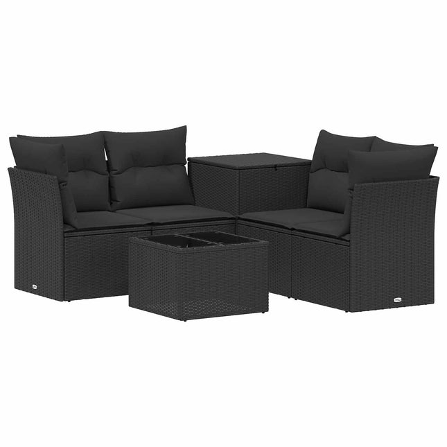 Sofa Sæt 6 stk. Sort Poly Rattan og Stål