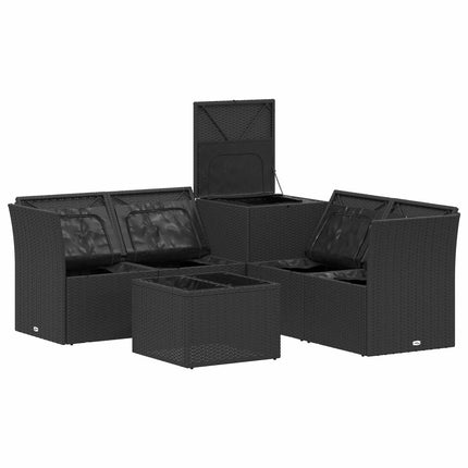 Sofa Sæt 6 stk. Sort og Cremehvid Poly Rattan og Stål