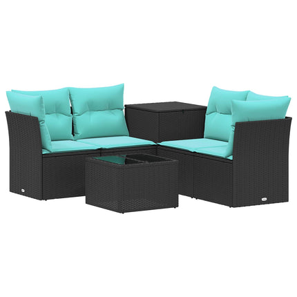 Sofa Sæt 6 stk. Sort og Blå 55 x 55 x 37 cm Poly Rattan og Stål