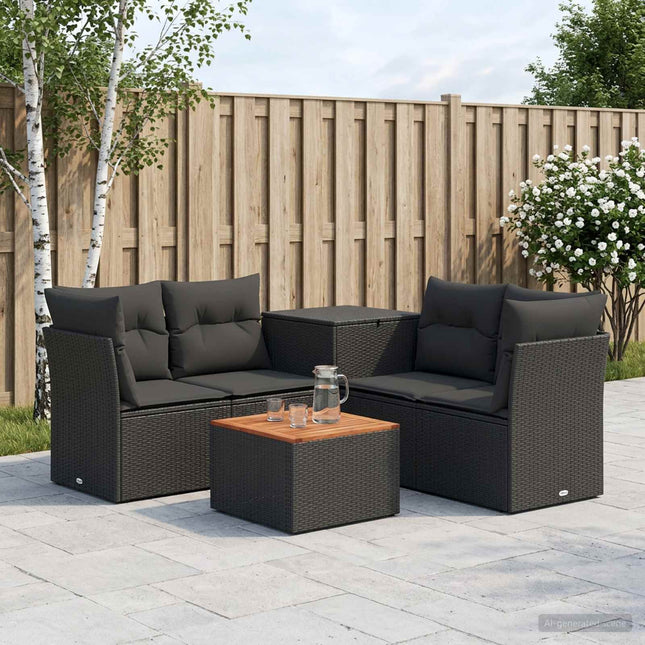 Sofa Sæt 6 stk. Sort Poly Rattan og Stål