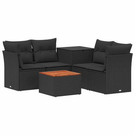 Sofa Sæt 6 stk. Sort Poly Rattan og Stål