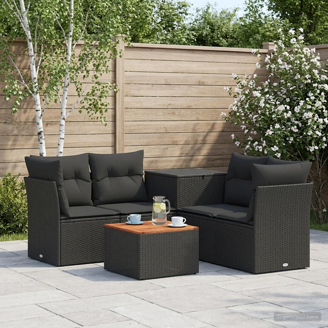 Sofa Sæt 6 stk. Sort Poly Rattan og Stål