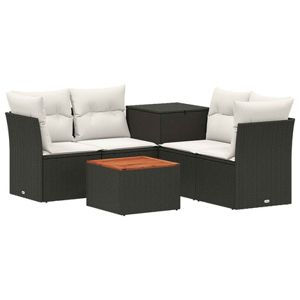Sofa Sæt 6 stk. Sort og Cremehvid Poly Rattan og Stål