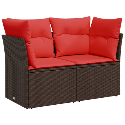 Sofa Sæt 6 stk. Brun og Rød Poly Rattan og Stål