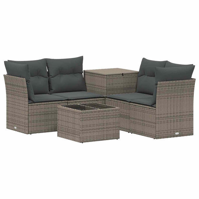 Sofa Sæt 6 stk. Grå og Mørkegrå Poly Rattan og Stål