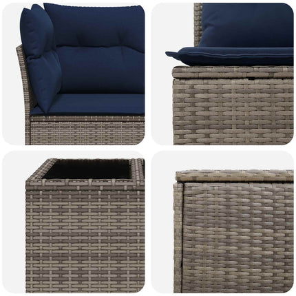 Sofa Sæt 6 stk. Grå og Marineblå Poly Rattan og Stål
