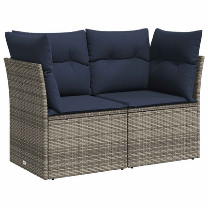 Sofa Sæt 6 stk. Grå og Marineblå Poly Rattan og Stål