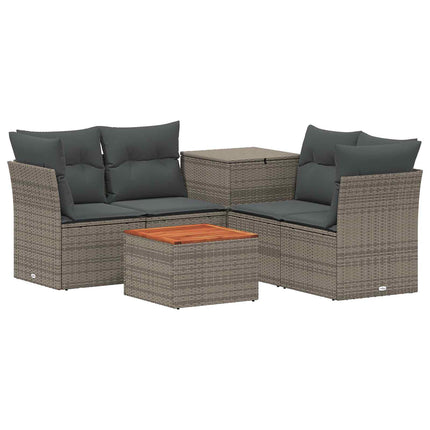 Sofa Sæt 6 stk. Grå og Mørkegrå Poly Rattan og Stål