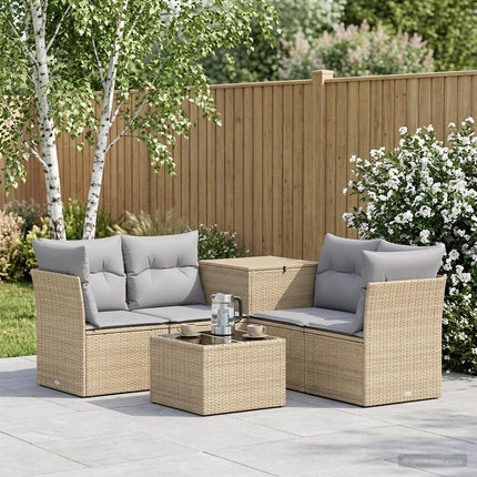 Sofa Sæt 6 stk. Beige og lys grå Poly Rattan og Stål