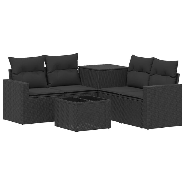 Sofa Sæt 6 stk. Sort Poly Rattan og Stål