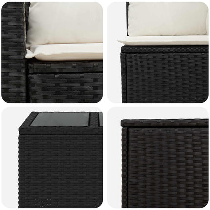 Sofa Sæt 6 stk. Sort og Cremehvid Poly Rattan og Stål