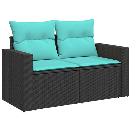 Sofa Sæt 6 stk. Sort og Blå Poly Rattan og Stål