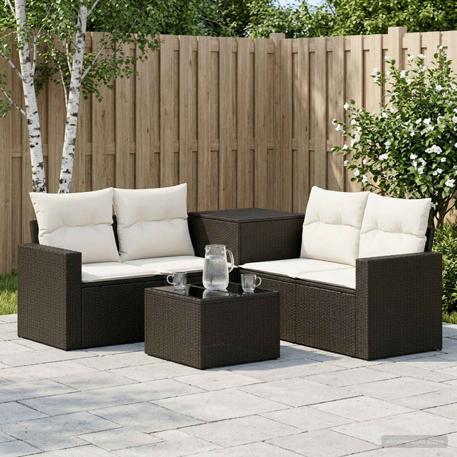 Sofa Sæt 6 stk. Sort og Cremehvid Poly Rattan og Stål