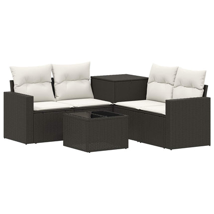 Sofa Sæt 6 stk. Sort og Cremehvid Poly Rattan og Stål