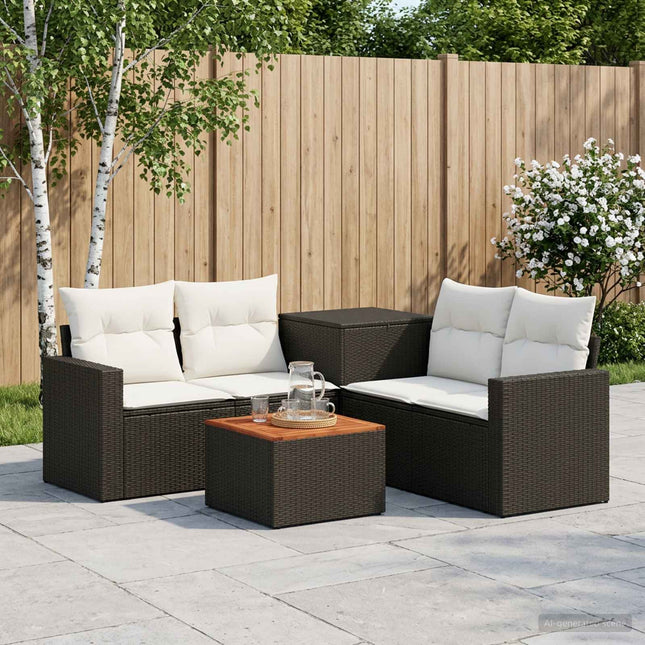 Sofa Sæt 6 stk. Sort og Cremehvid Poly Rattan og Stål
