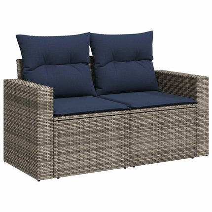 Sofa Sæt 6 stk. Grå og Marineblå Poly Rattan og Stål