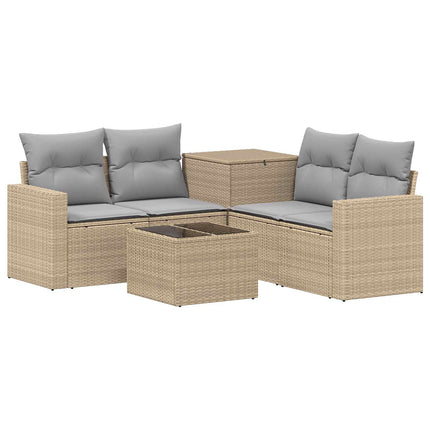 Sofa Sæt 6 stk. Beige og lys grå Poly Rattan og Stål