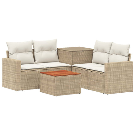 Sofa Sæt 6 stk. Beige og cremehvid Poly Rattan og Stål