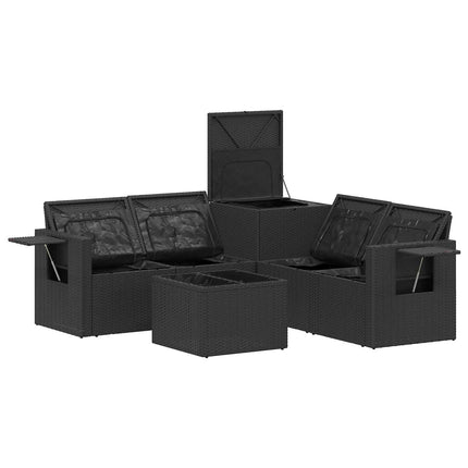 Sofa Sæt 6 stk. Sort Poly Rattan og Stål
