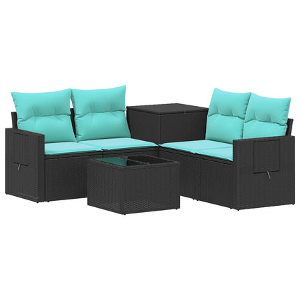 Sofa Sæt 6 stk. Sort og Blå Poly Rattan og Stål