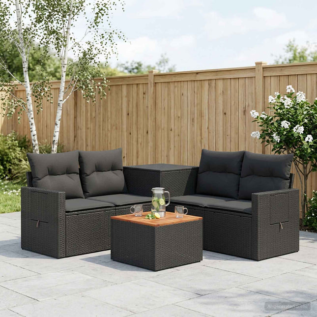 Sofa Sæt 6 stk. Sort Poly Rattan og Stål