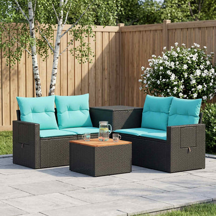 Sofa Sæt 6 stk. Sort og Blå Poly Rattan og Stål