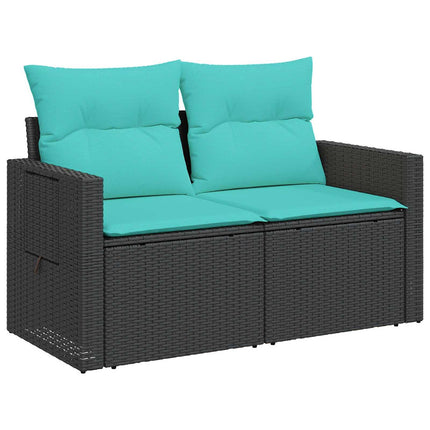 Sofa Sæt 6 stk. Sort og Blå Poly Rattan og Stål