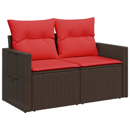 Sofa Sæt 6 stk. Brun og Rød Poly Rattan og Stål