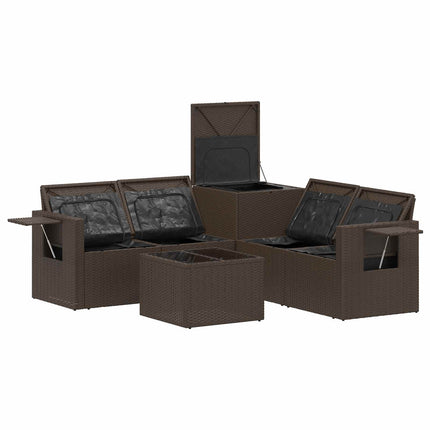 Sofa Sæt 6 stk. Brun og Creme Hvid Poly Rattan og Stål