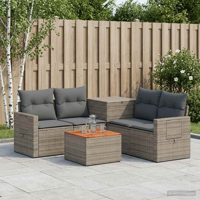 Sofa Sæt 6 stk. Grå og Mørkegrå Poly Rattan og Stål
