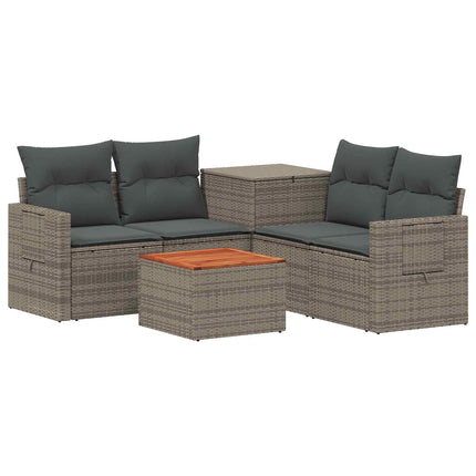 Sofa Sæt 6 stk. Grå og Mørkegrå Poly Rattan og Stål