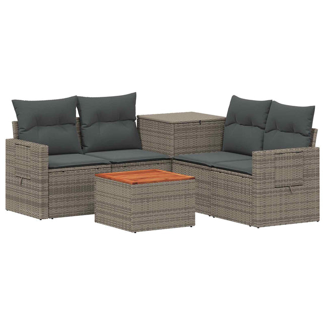 Sofa Sæt 6 stk. Grå og Mørkegrå Poly Rattan og Stål